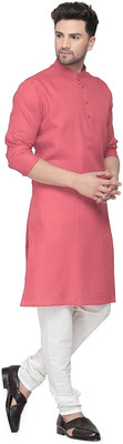 Enmozz Men Solid Straight Kurta(Red)