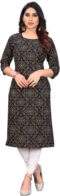 KILLARI Women Printed Straight Kurta(White, Black, Yellow)