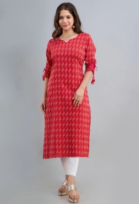 ASHISH PRINT Women Printed Straight Kurta(Red, White)