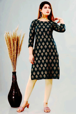 MANVIK FASHION Women Printed Straight Kurta(Black)