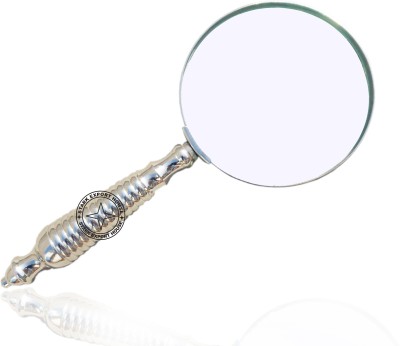 Stark Export House 4 inch Brass Magnifier Magnifying Glass Lens for Reading, (10X 10X magnifying Glass(Full Body Brass, Color Nickel)