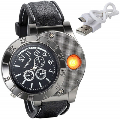CHG METAL Premium Flameless Watch LIghter Watch Rechargeable Wrist Watch Cigarette Pocket Lighter(Black)