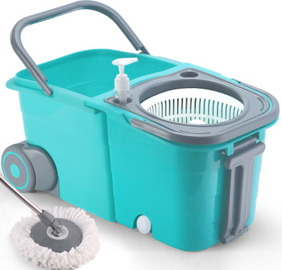 V-MOP Premium Double Bucket Spin Mop With Wheel (( 6 Months Warranty on Rod Set )) Wet & Dry Mop(Blue)