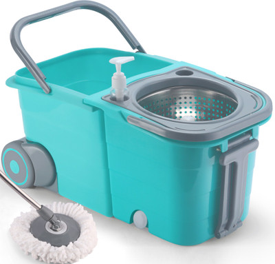 V-MOP Double Twin Bucket Mop With Wheel-01 Mop Set(Blue)