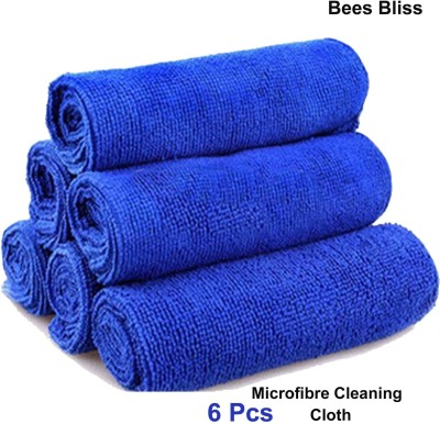 Bee's Bliss Microfiber Wash Cloth Cleaning Towels For Auto Car Kitchen Home Decor Office Blue Cloth Napkins(6 Sheets)