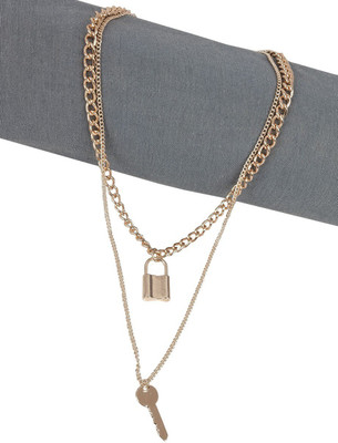 Uniqon Rose-Gold Valentine Day Inspired Key And Lock 2 Layered Imitation Locket Pendant Stainless Steel Necklace Set