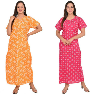 Sarthak creations Women Nighty(Orange, Pink)