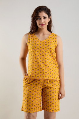 swadeshi fashion store Women Printed Yellow Top & Shorts Set