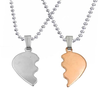 NNPRO Heart Shape Broken His & Her I Love You Silver And Copper Pendant For Couple Sterling Silver, Rhodium Stainless Steel, Alloy Pendant Set