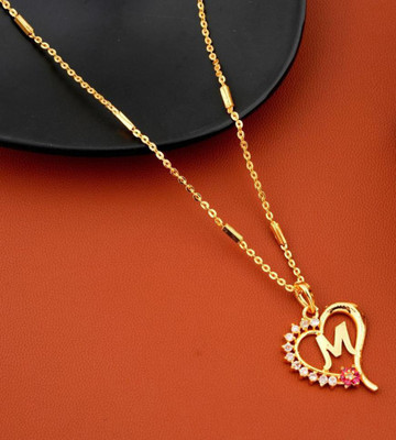 RADHE ENTERPRISE Excellent Finished M Letter Diamond Gold-plated Cubic Zirconia Alloy Pendant Set