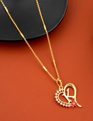 RADHE ENTERPRISE Excellent Finished K Letter Diamond Gold-plated Cubic Zirconia Alloy Pendant Set
