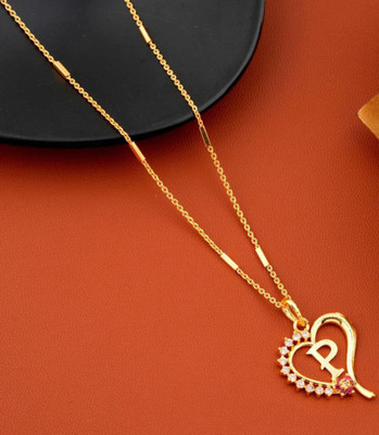 RADHE ENTERPRISE Excellent Finished P Letter Diamond Gold-plated Cubic Zirconia Alloy Pendant Set