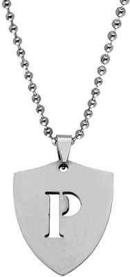 Shiv Jagdamba English Alphabet Letter Initial P Script Name Silver Charm Sterling Silver Stainless Steel Pendant