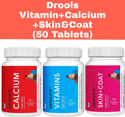 Drools Drools Absolute Cal+Vit+Skin&Coat(50 Tablets Each) Dog Supplement Chicken 0.6 kg (3x0.2 kg) Dry Adult, New Born, Senior, Young Dog Food
