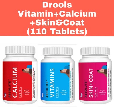 Drools Drools Absolute Cal+Vit+Skin&Coat (110 Tablets Each) Dog Supplement Chicken 1.2 kg (3x0.4 kg) Dry Adult, New Born, Senior, Young Dog Food