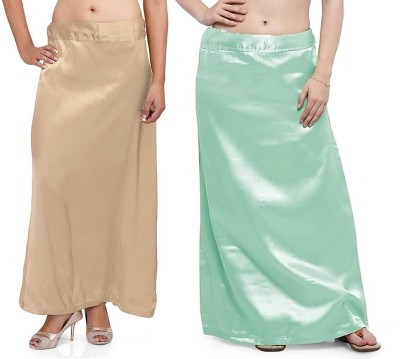 Guddan GD-1103-Beige-SeaGreen Pure Satin Petticoat(Free)