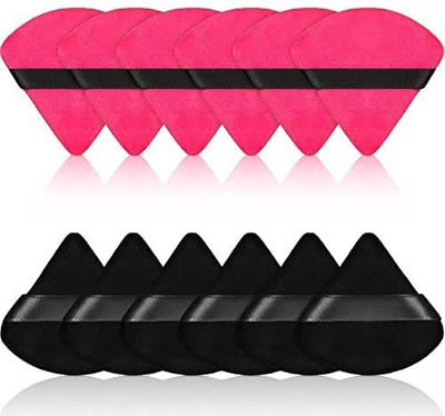DEVEDITZ Soft Face Triangle Makeup Puff WITH FINGER HANDLE PACK OF 12PCS(Multicolor)