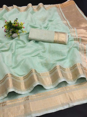 Divastri Woven Bollywood Cotton Silk Saree(Light Green)