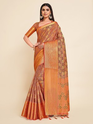 MIMOSA Woven Kanjivaram Art Silk Saree(Orange)