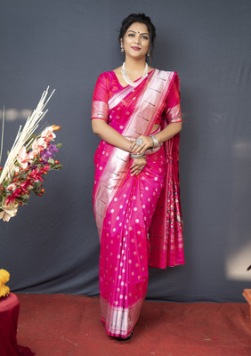 sarjan creation Self Design Paithani Pure Cotton Saree(Pink)