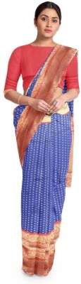 Anjaneya Sarees Self Design Kanjivaram Silk Blend Saree(Red, Blue)