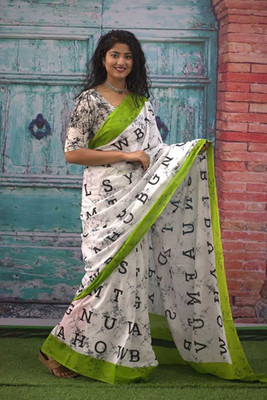 Jaipuri Print Printed, Blocked Printed Daily Wear Pure Cotton Saree(White)