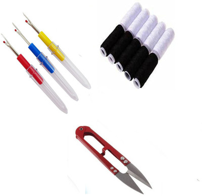 Crafts Haveli 3 Items Combo : 3 Seam Ripper, 1 Thread Cutter & 20 Black/White Spool Sewing Kit