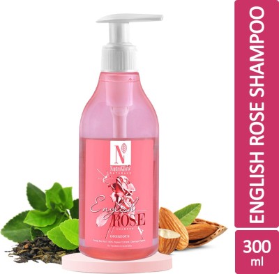 NutriGlow NATURAL'S English Rose Shampoo/Scalp De-Tox/ Organic Extracts/Damage Repair/No Parabens & Sulphates(300 ml)