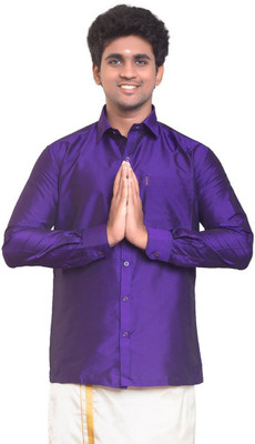 THANGAMAGAN Men Solid Formal Purple, Blue Shirt