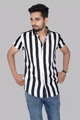 fitoda fashion Men Striped Casual White, Black Shirt