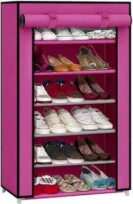 RAXON WORLD 6 Layer/Shelf Plastic Collapsible Shoe Rack Plastic Collapsible Shoe Stand(Pink, 6 Shelves, DIY(Do-It-Yourself))