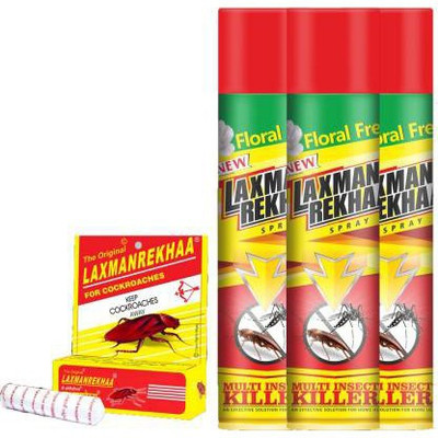 Laxman Rekha Multi Insect Killer Spray Each Pack 200ml With Chalk 10gm Fresh(4 x 152.5 ml)