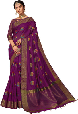 ishika fab Embroidered Chanderi Handloom Art Silk Saree(Purple)
