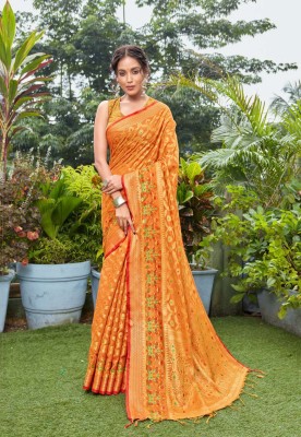 ishika fab Woven Banarasi Cotton Silk Saree(Orange)