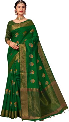 ishika fab Embroidered Chanderi Handloom Art Silk Saree(Dark Green)