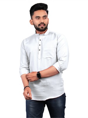 FRELURO Men Solid Straight Kurta(White)