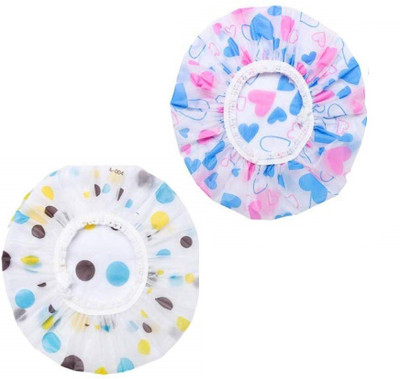 Adhvik Set of 2 Pcs Premium Printed Reusable Elastic Adult Shower Cap for Bathing