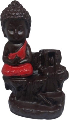 Quickpick Resin Buddha Backflow Smoke Fountain with Scented Cone Incense for Home Office Decorative Showpiece  -  12 cm(Polyresin, Red)