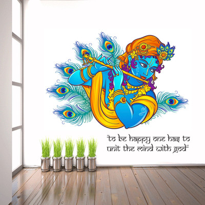 DivineDesigns 51 cm Shree Krishna To be Happy Self Adhesive Sticker(Pack of 1)