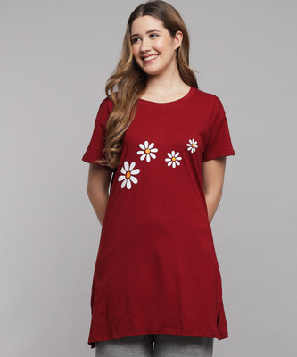 ZEPPI Typography Women Round Neck Red T-Shirt