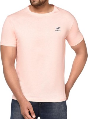 Oakman Solid Men Round Neck Pink T-Shirt
