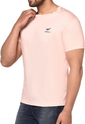 Oakman Solid Men Round Neck Pink T-Shirt