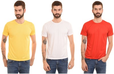 Dynamics A Fashion Solid Men Round Neck Red, White, Yellow T-Shirt