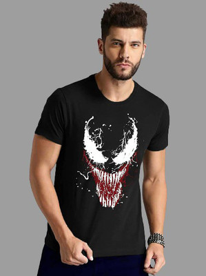 ELEGANT FOX Superhero Men Round Neck Black T-Shirt
