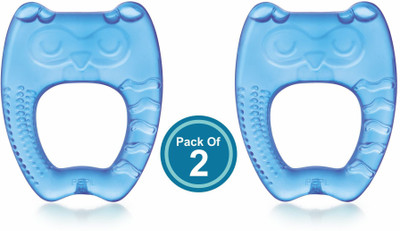Beebaby Owl Shape Water Filled Teether with Carry Case, Cooling Teether, 3M+ - Pack of 2 Teether(Owl - Blue)