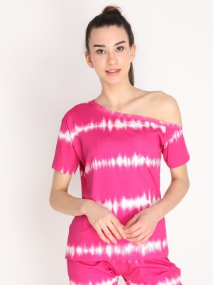 CHKOKKO Casual Tie & Dye Women Pink Top