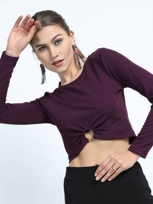 Tokyo Talkies Party Solid Women Purple Top