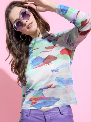 Tokyo Talkies Casual Printed Women Grey Top