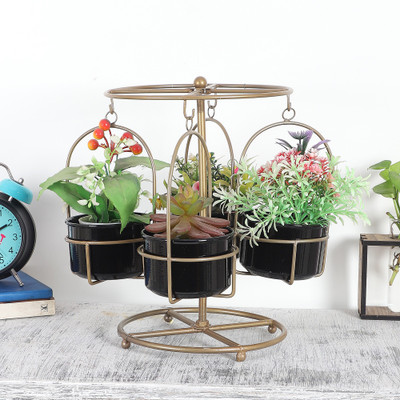 Amaya Decors Detachable Revolving Merry Go Round Gold & Black Planter Stand Decorative Showpiece  -  32 cm(Iron, Black)