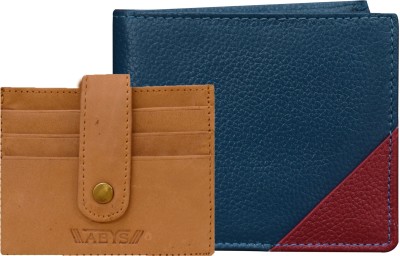 ABYS Men Formal Blue Genuine Leather Wallet(12 Card Slots, Pack of 2)